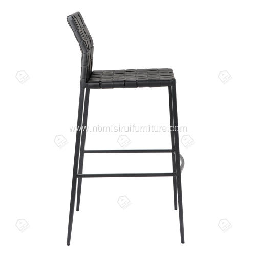 Black hand woven saddle genuine leather bar stool